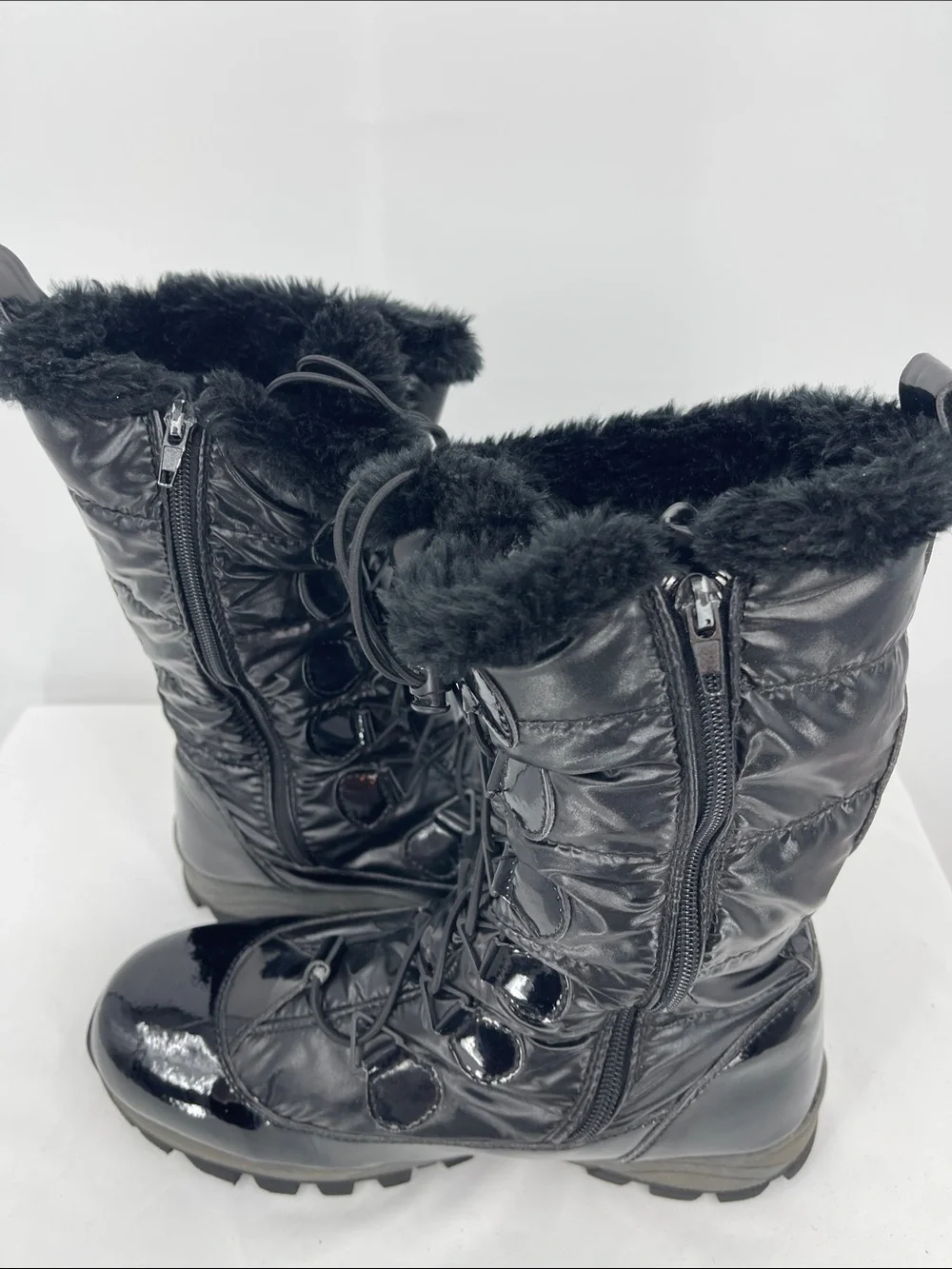 Storm Black Women's Winter Rain Boots with Faux Fur Trim SIZE 10 M